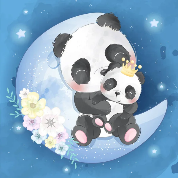 Söt Panda Mor Och Barn Illustration — Stock vektor