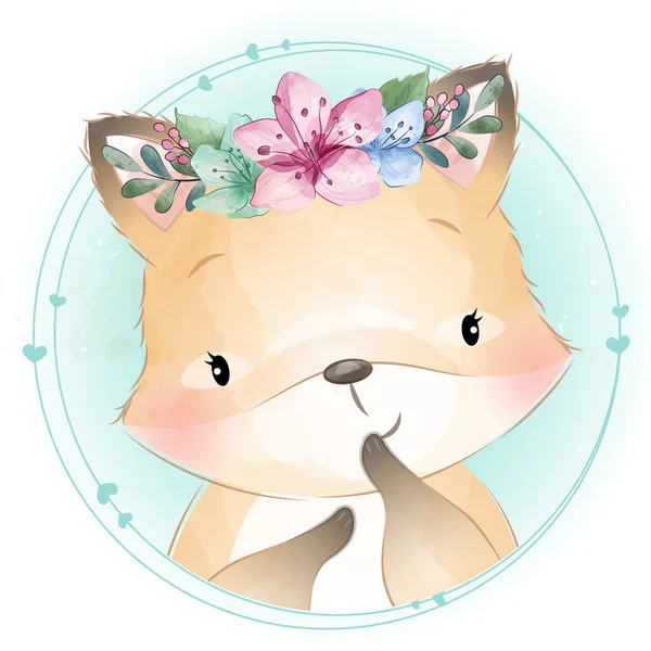 Lindo Foxy Con Ilustración Floral — Vector de stock