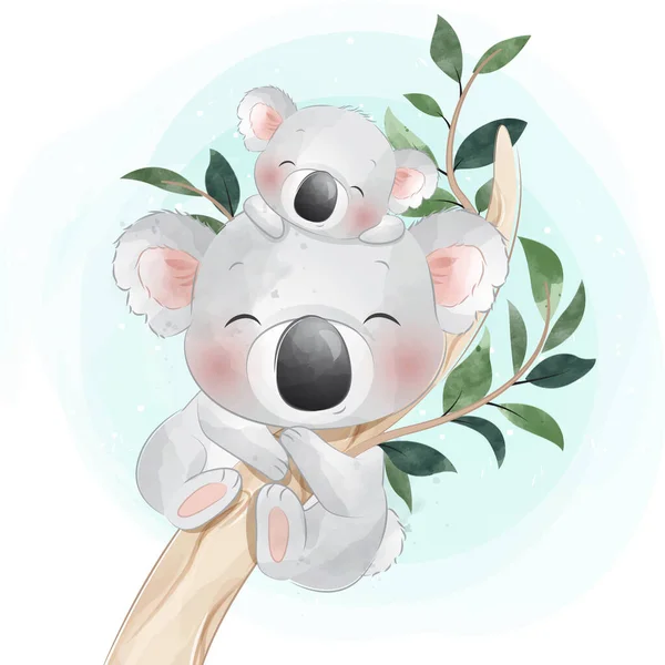 Carino Koala Orso Madre Bambino Illustrazione — Vettoriale Stock