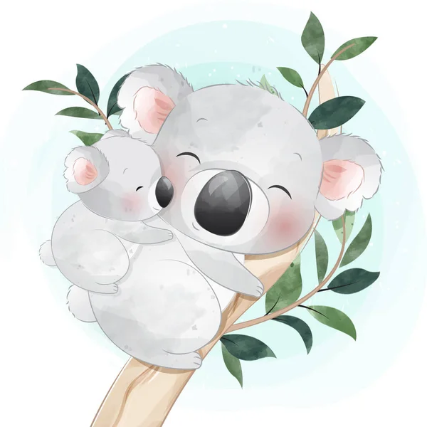 Bonito Coala Urso Mãe Bebê Ilustração — Vetor de Stock