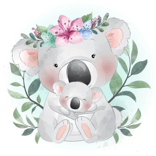 Bonito Coala Urso Mãe Bebê Ilustração — Vetor de Stock