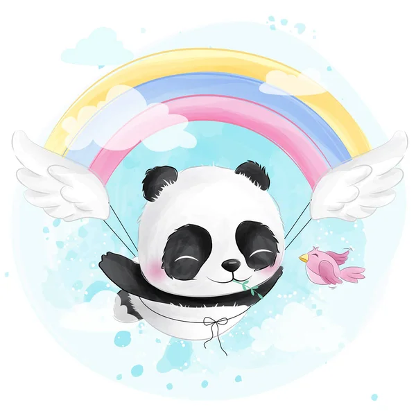 Panda Bonito Voando Céu Ilustração Ilustrações De Stock Royalty-Free