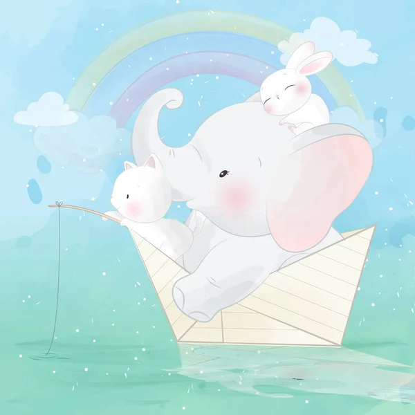 Elefante Bonito Com Ilustração Coelho Vetores De Stock Royalty-Free