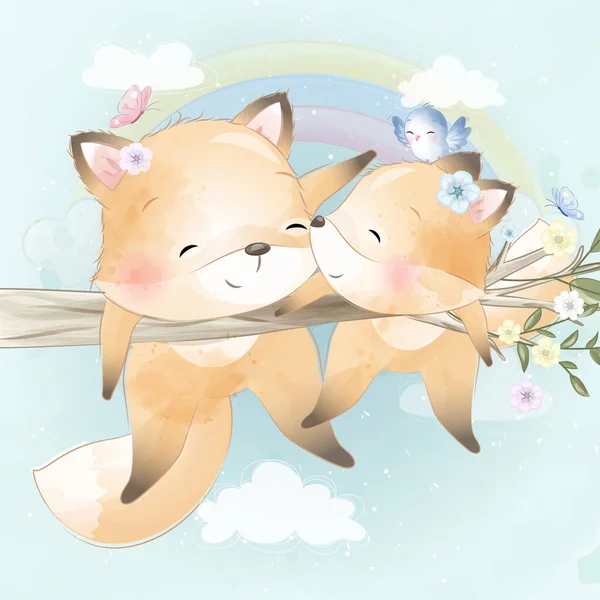 Bonito Foxy Mãe Bebê Ilustração Ilustrações De Stock Royalty-Free