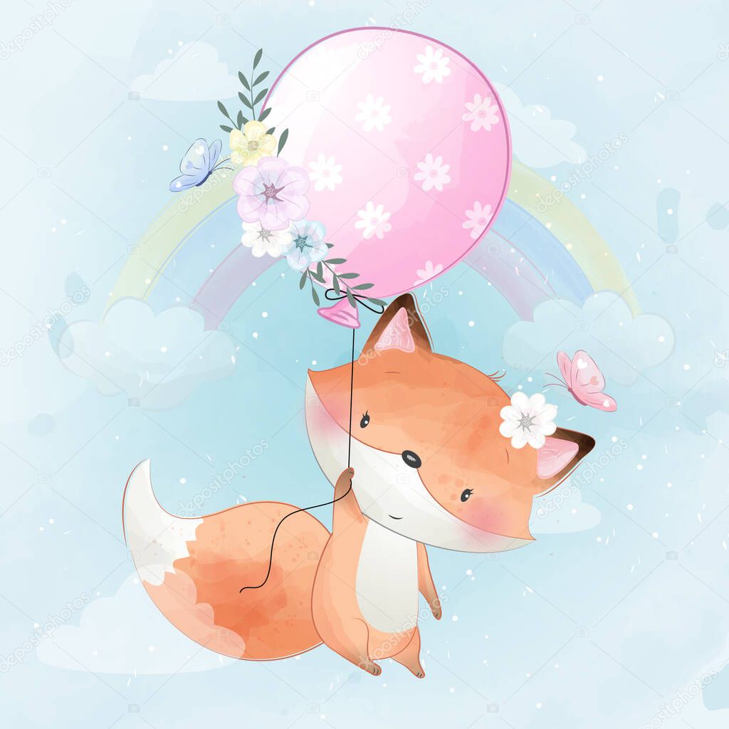 Cute foxy with balloon illustration