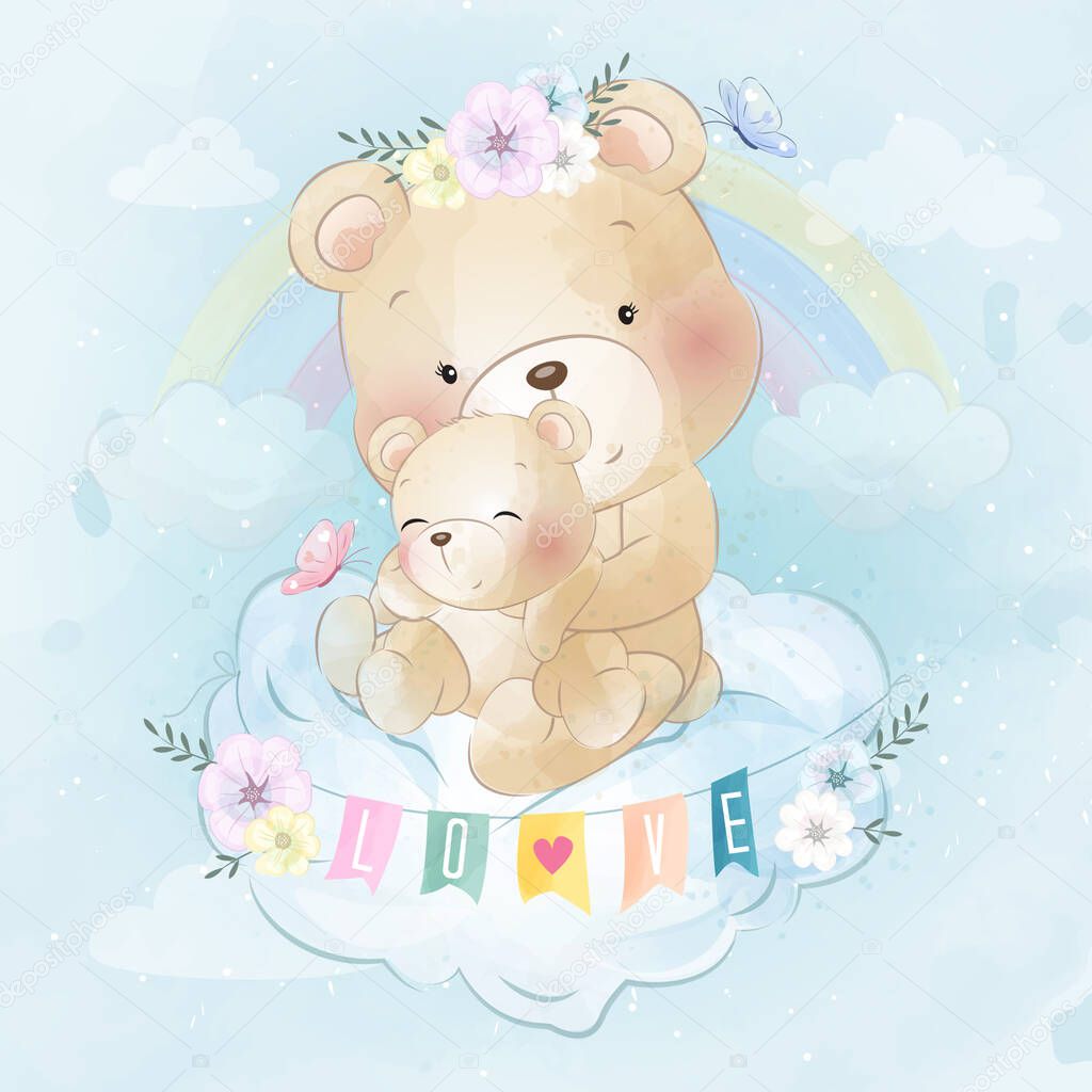 Cute bear mother and baby illustration