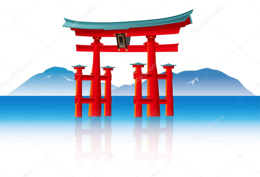 Illustration of a Japanese shrine.