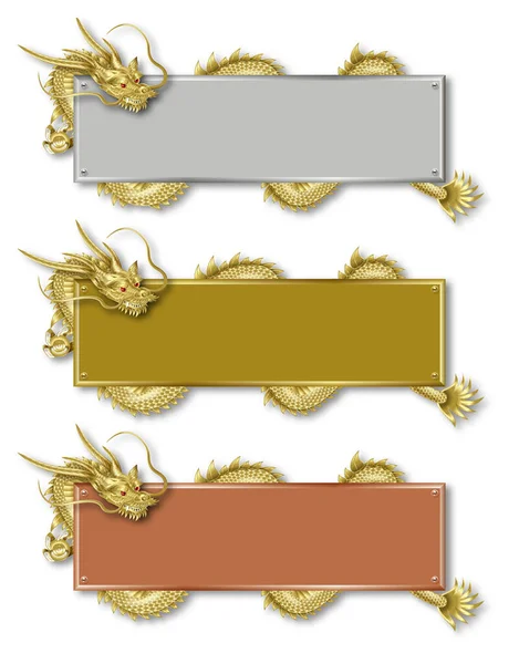 Illustration of the frame of three dragons. Three colors, gold, silver and bronze.