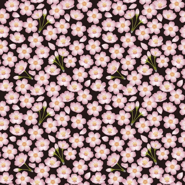 Весна Фонова Ілюстрація Вишневих Квітів Нічний Безшовний Візерунок Чорний Фон — стокове фото