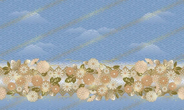 日本風 花の模様 シームレスな模様 日本の伝統的な着物のパターン — ストック写真