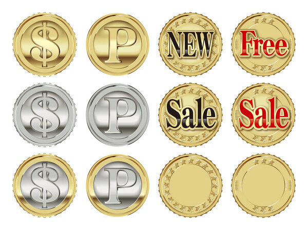 Illustrations of coins. Coin collection.