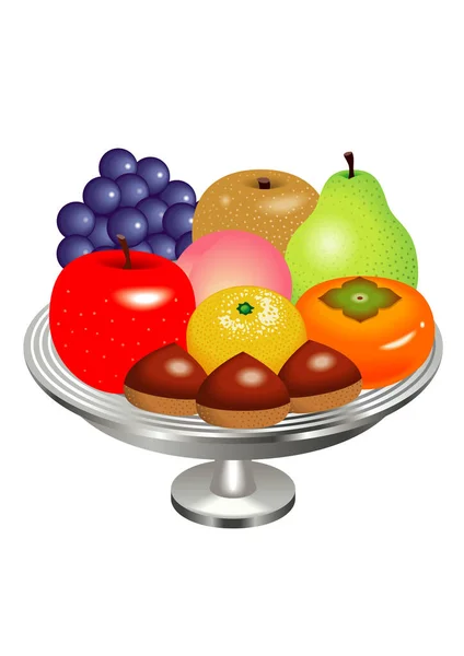 Illustration of fruit stand and fruit set. Party icon.