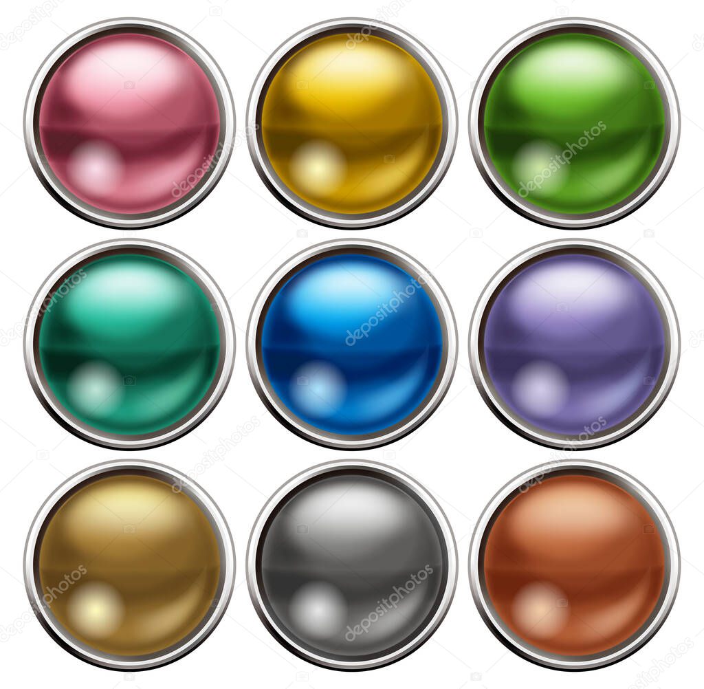 Illustration of a colorful button. / Simple metal button collection.