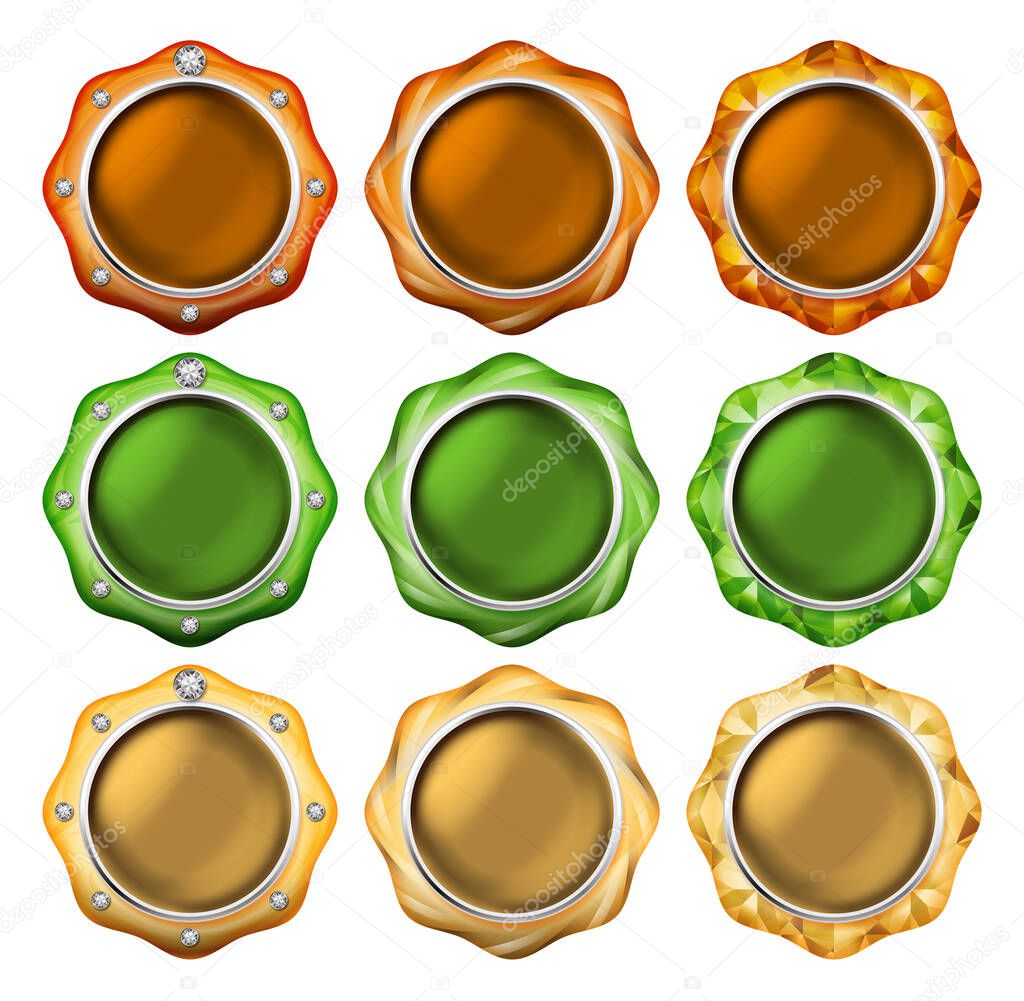 Illustration of a button of the jewel. / Orange, yellowish green, yellow