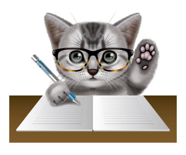 Kısa saç kedisinin resmi. Kedi yavrusu elini kaldırsın..