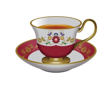 Çay fincanı ve fincan tabağı tasviri. - Kırmızı. Çay, bitki çayı, Oolong çayı..