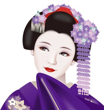 Japon geyşalarının resimleri. Eylül ayının Moda ve Süslü saç tokası. 