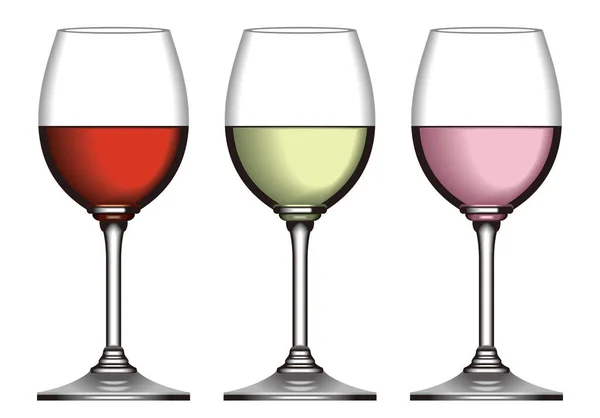 Três Copos Vinho Ilustrações Vinho Tinto Vinho Branco Vinho Rosa — Fotografia de Stock