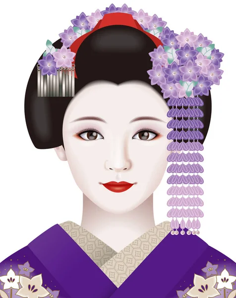 Ілюстрації Японської Гейші Fashion Ornamental Hairpin September — стокове фото