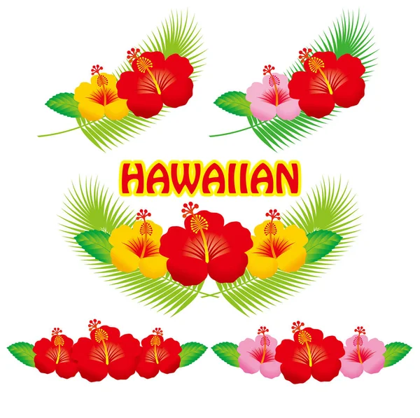 Coleção Ilustrações Hibiscus Ilustração Estilo Havaiano —  Vetores de Stock
