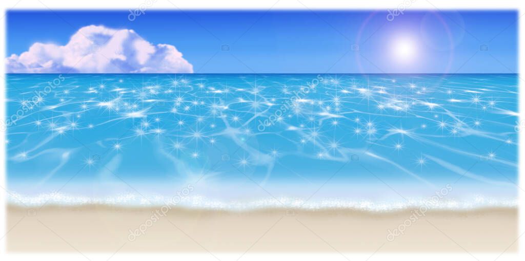 Illustration of the sandy beach. Cobalt blue.