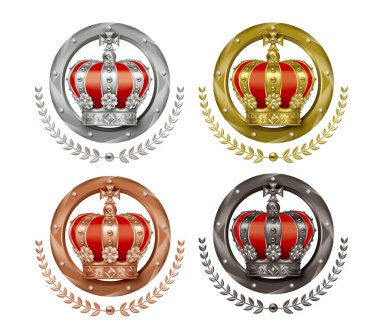 Tacın bir yansıması. Dört ikon. Altın, gümüş, bronz rozetler.