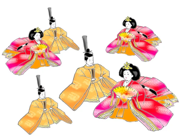 Ілюстрація Ляльок Хіни Японський Щорічний Фестиваль Ляльок Peach Festival Іграшки — стокове фото