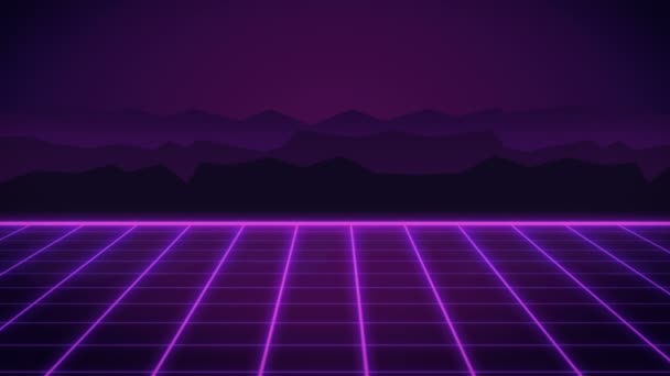 Rétro Futurisme Arrière Plan Motion Abstrait Grille Violette Montagne — Video