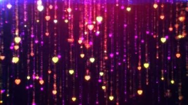 Düşen kalp pırıl pırıl parçacık çizgileri, parlayan parçacıklar. Animasyonlu video kalp yağmur hareket arka plan