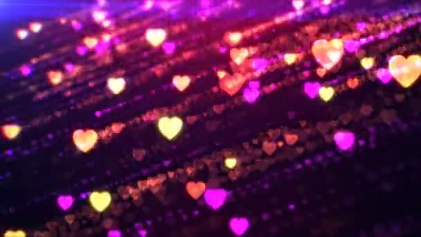 Falling Heart Glittering Particle Streaks Raining Glowing Particles Animated Video — Stock Video