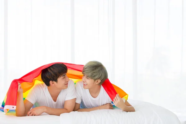 Los Hombres Homosexuales Asiáticos Parejas Homosexuales Momento Feliz Mientras Tienen — Foto de Stock