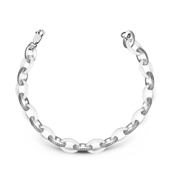 Beyaz bir arka plan üzerinde takı izole görüntü. Rötuşlanmış süslemeler. Yüzükler, küpeler, değerli taşlar. Kadın kolye.