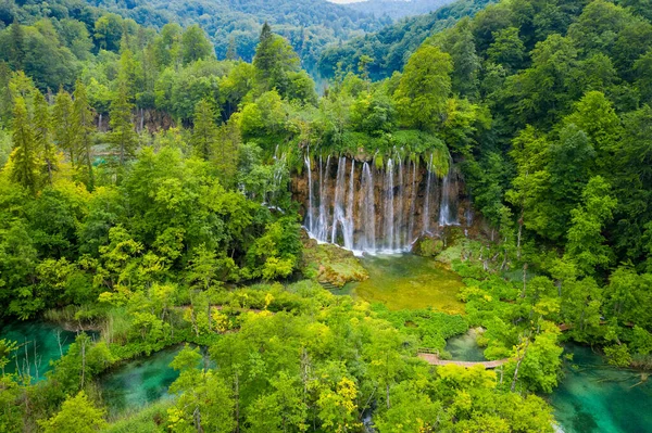 Luftaufnahme Der Wasserfälle Nationalpark Plitvicer Seen Kroatien — Stockfoto