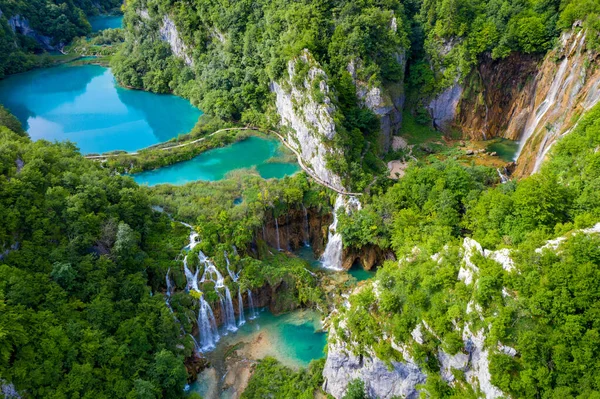 Luftaufnahme Der Wasserfälle Nationalpark Plitvicer Seen Kroatien — Stockfoto