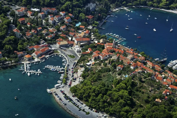 Letecký Pohled Město Cavtat Pobřeží Jaderského Moře Chorvatska — Stock fotografie