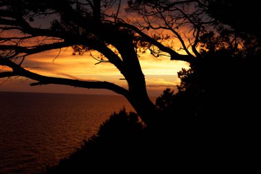 Telascica Doğa Parkı, Adriyatik Denizi, Hırvatistan 'ın kayalıklarında gün batımı