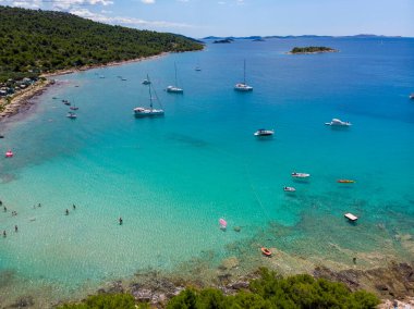 Aerial scene of Kosirina beach and camp on Murter island in Adriatic Sea, Croatia clipart