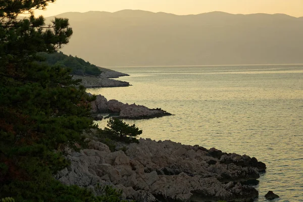 Ηλιοβασίλεμα Στη Θάλασσα Νήσος Κρκ Κροατία — Φωτογραφία Αρχείου