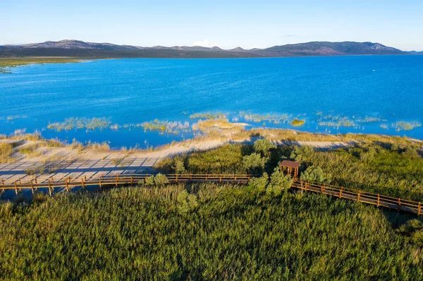 Ξύλινοι Διάδρομοι Καλάμια Vransko Jezero Λίμνη Βράνα Στην Κροατία — Φωτογραφία Αρχείου