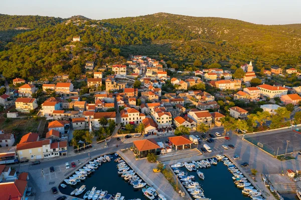 Widok Powietrza Miasto Tkon Wyspie Paman Chorwacki Adriatyk — Zdjęcie stockowe