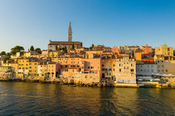 Foto Aérea Ciudad Rovinj Atardecer Istra Croacia — Foto de Stock