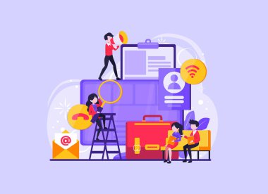 Küçük insanlar iş arıyor. Adam alımı. Sosyal ağda kelle avcılığı. İş arayan işçiler