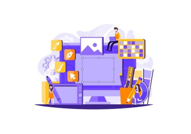 Bir grup erkek ve iki kadın, küçük insan kavramını resmediyorlar.