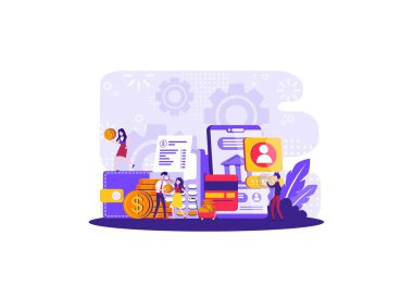 Mobil ödeme küçük çizim konsepti. İşlem kabul edildi. Web pankartları, web sitesi, basılı materyaller, bilgi grafikleri için modern küçük tasarım kavramları