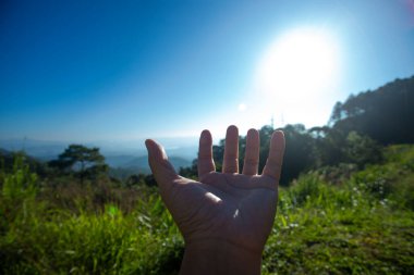 Çevre simgeleriyle el ele tutuşan teknoloji, yeşil arkaplanda Ağ bağlantısı üzerinden.