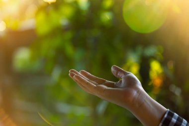 Çevre simgeleriyle el ele tutuşan teknoloji, yeşil arkaplanda Ağ bağlantısı üzerinden.