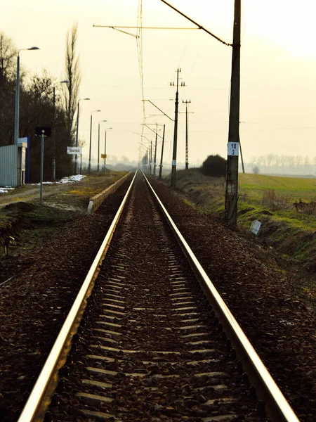 Infraestructura Ferroviaria Día Verano Pistas Rieles Alambres Semáforos —  Fotos de Stock