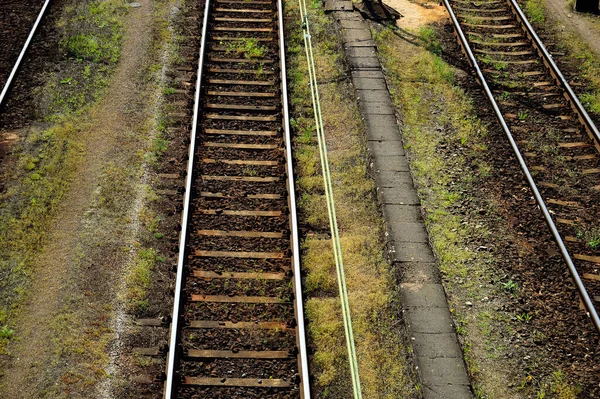 Infrastructure Ferroviaire Jour Été Pistes Rails Fils Sémaphores — Photo