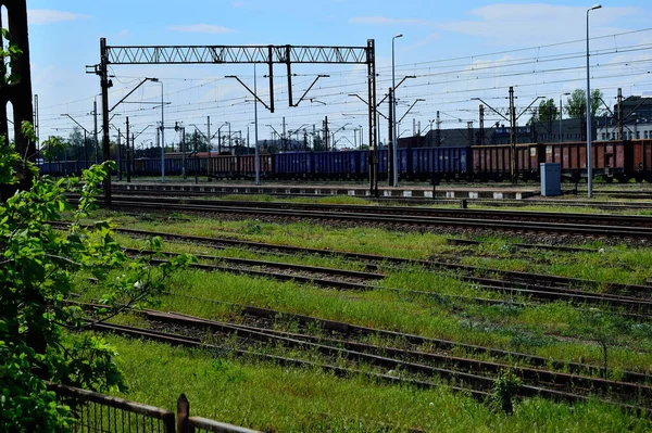 Infrastructure Ferroviaire Jour Été Pistes Rails Fils Sémaphores — Photo