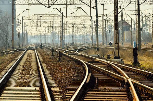 Demiryolu anahtarları, lokomotif ve raylar. Tren güç kaynağı tasarımı. Bahar.